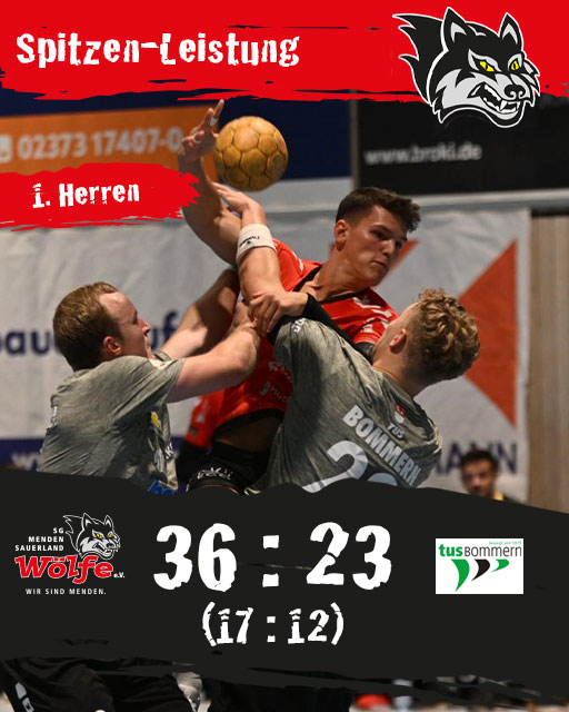 Tabellenführer Bommern gestürzt Wölfe feiern 36:23 – Handball-Fest im Wolfsbau